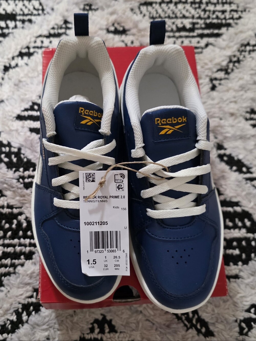 NEW Reebok Royal Prime 2.0 Kids Tennis Shoes Blue Lace Up 1.5